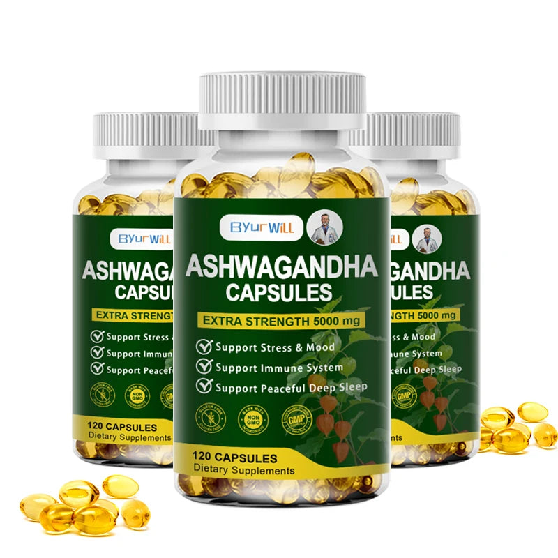 Ashwagandha 5000mg Extra Strength Capsules – Supports Stress Relief, Mood, Sleep & Immune System – Non-GMO, GMP Certified