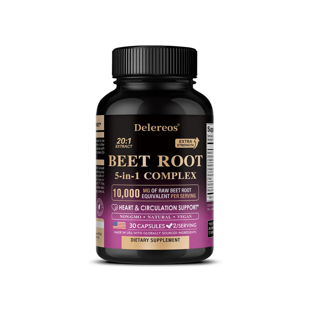 Organic Beetroot Extract Capsules 500mg, Supports Blood Circulation & Heart Wellness, Blood Flow, Improves Immunity
