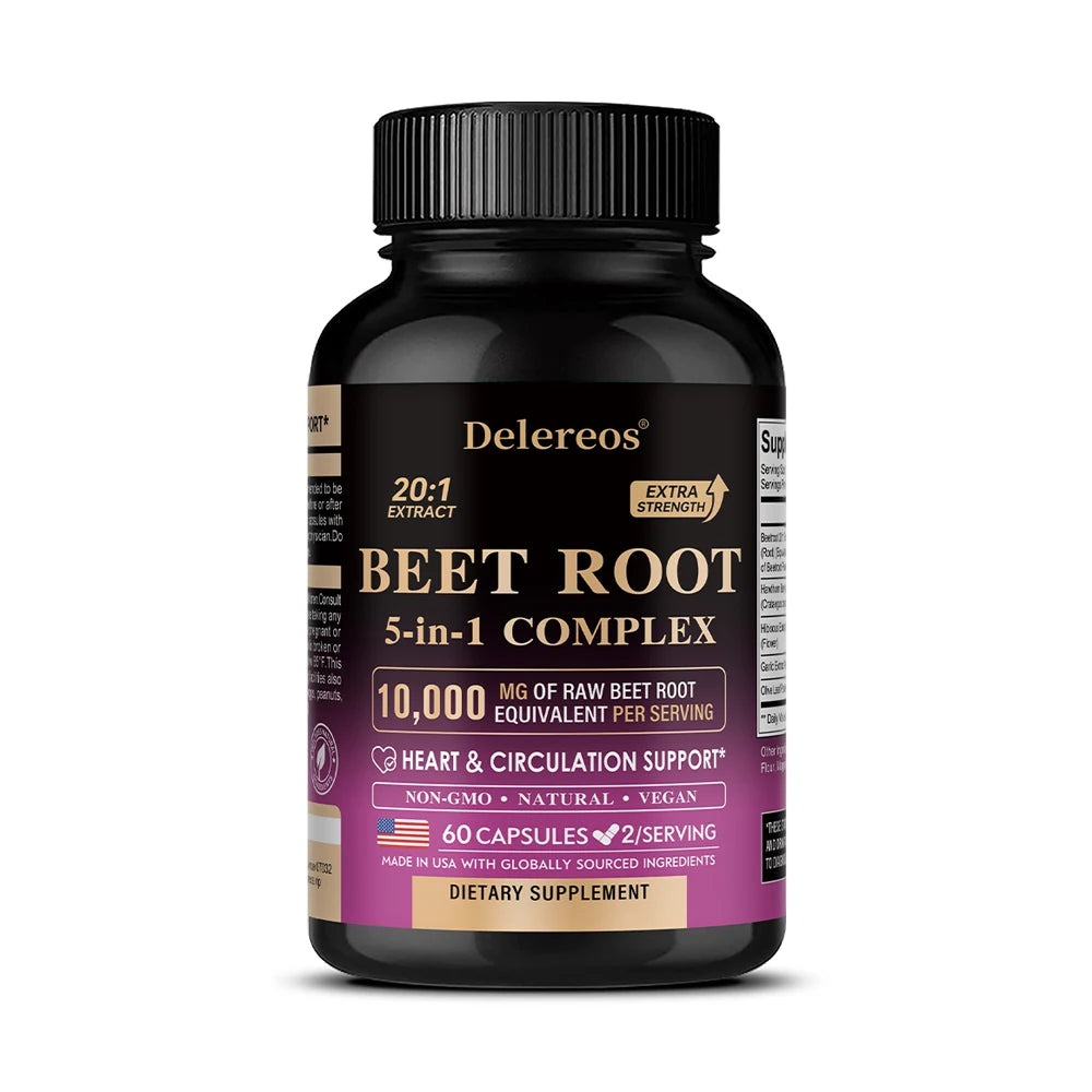 Organic Beetroot Extract Capsules 500mg, Supports Blood Circulation & Heart Wellness, Blood Flow, Improves Immunity