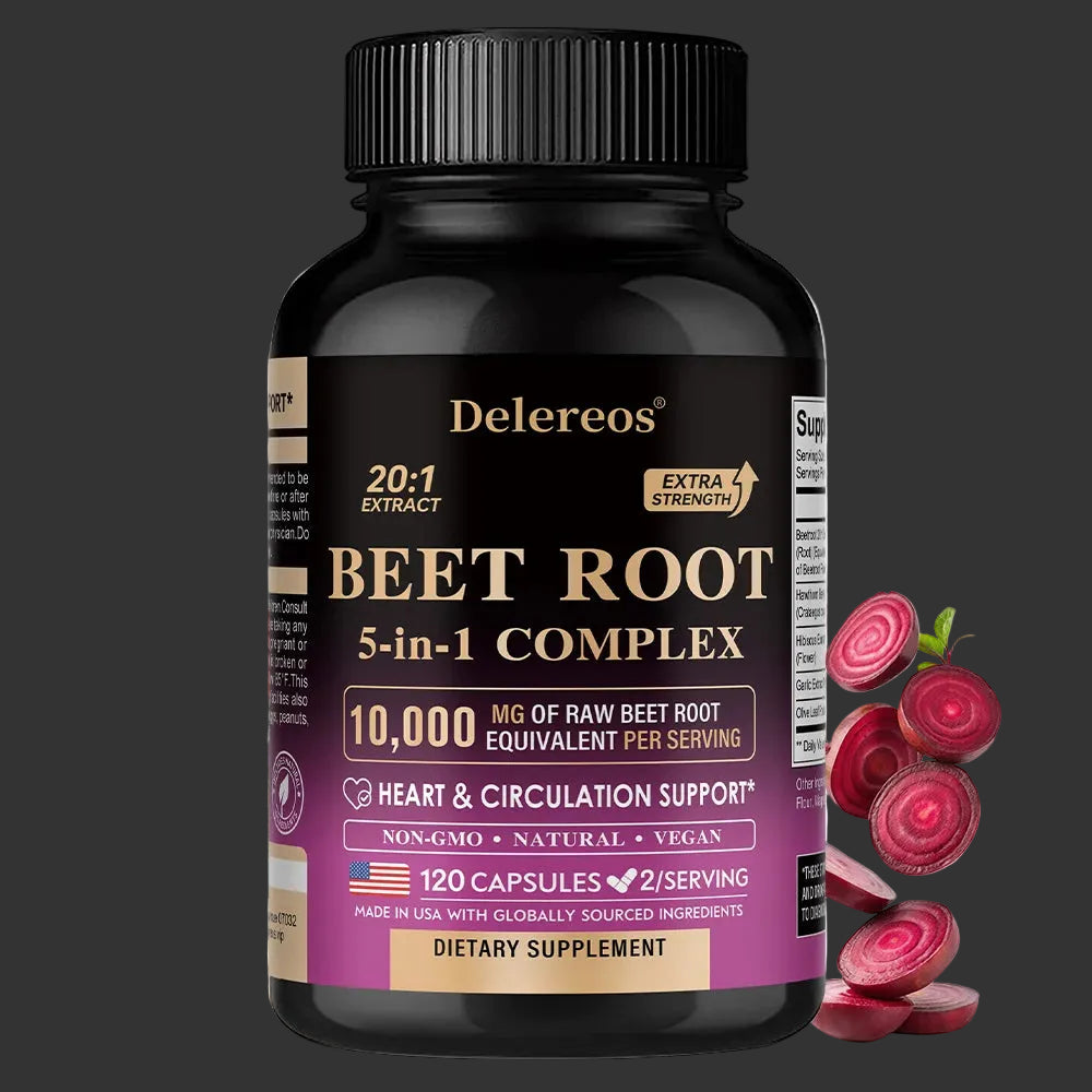 Organic Beetroot Extract Capsules 500mg, Supports Blood Circulation & Heart Wellness, Blood Flow, Improves Immunity