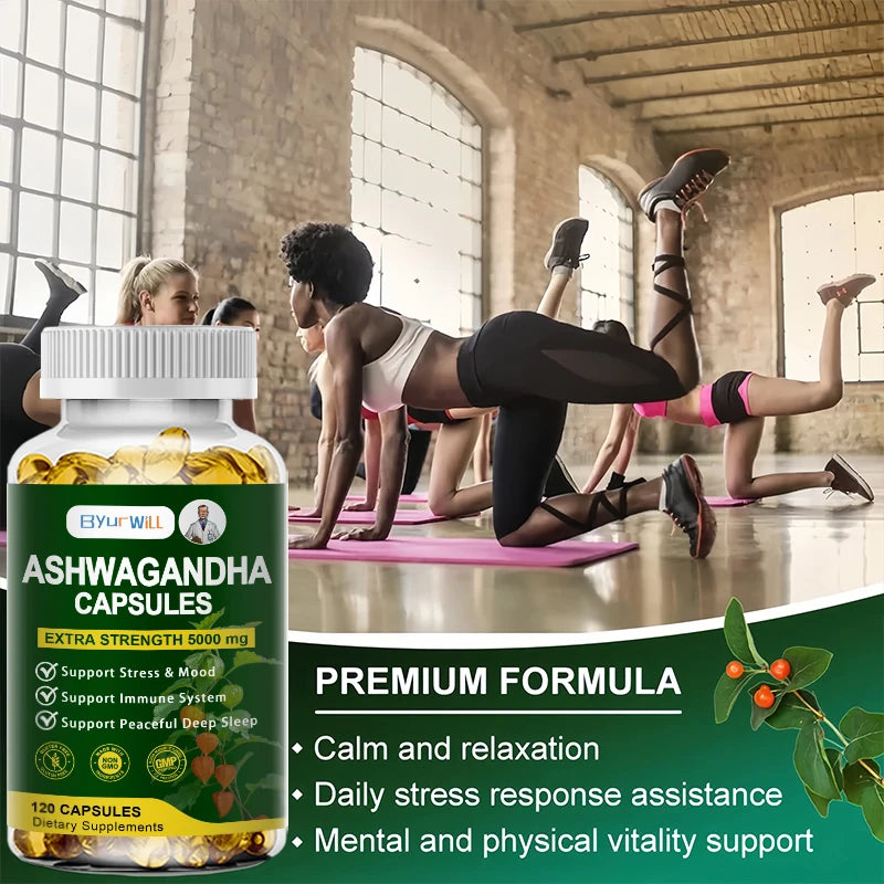 Ashwagandha 5000mg Extra Strength Capsules – Supports Stress Relief, Mood, Sleep & Immune System – Non-GMO, GMP Certified