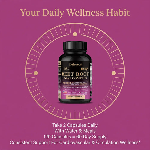 Organic Beetroot Extract Capsules 500mg, Supports Blood Circulation & Heart Wellness, Blood Flow, Improves Immunity