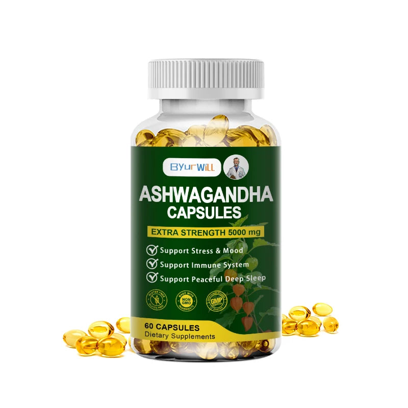 Ashwagandha 5000mg Extra Strength Capsules – Supports Stress Relief, Mood, Sleep & Immune System – Non-GMO, GMP Certified
