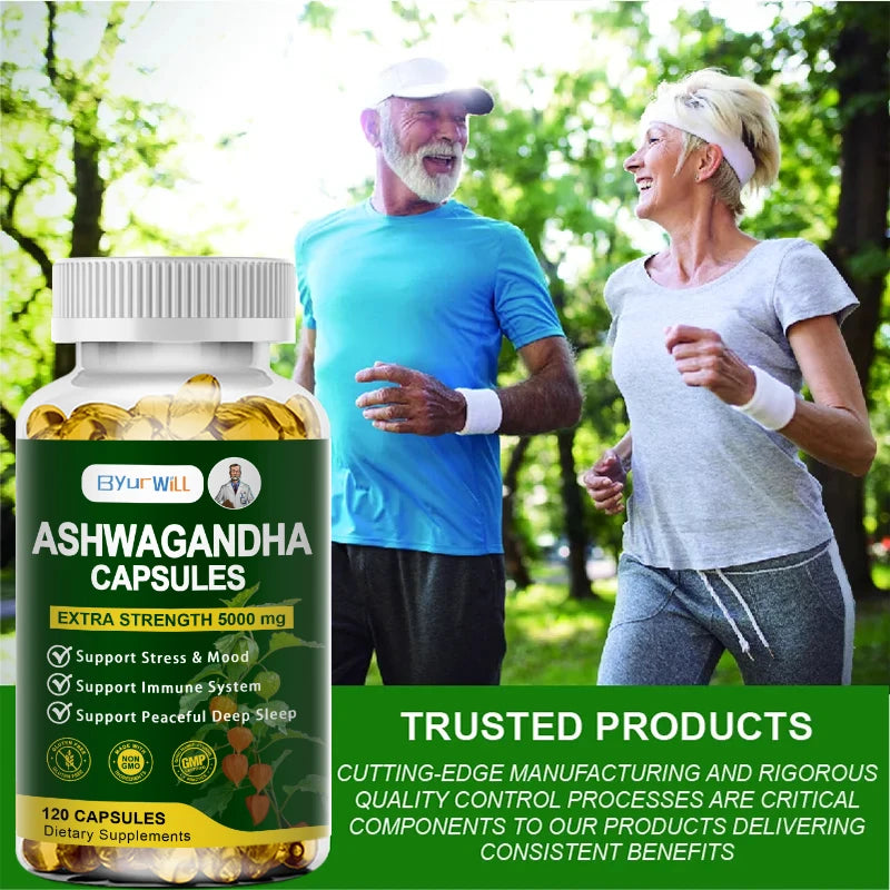 Ashwagandha 5000mg Extra Strength Capsules – Supports Stress Relief, Mood, Sleep & Immune System – Non-GMO, GMP Certified