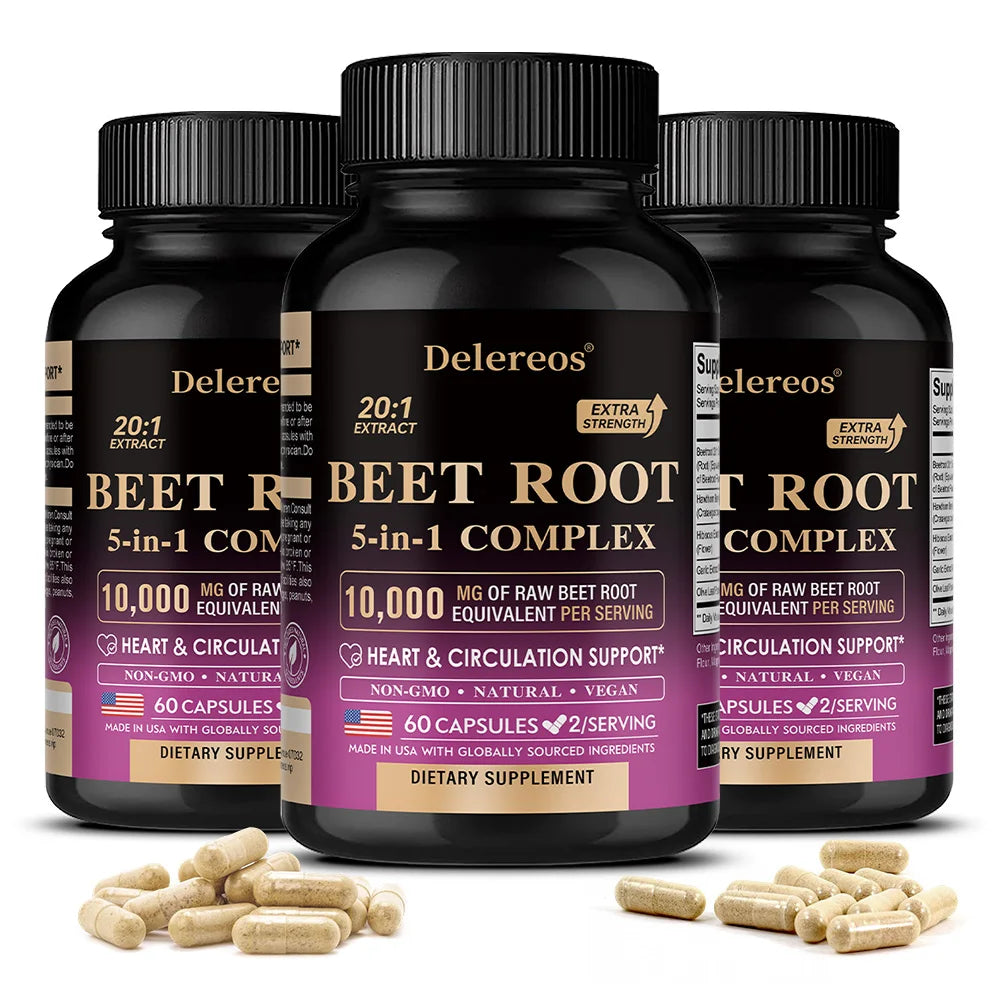 Organic Beetroot Extract Capsules 500mg, Supports Blood Circulation & Heart Wellness, Blood Flow, Improves Immunity