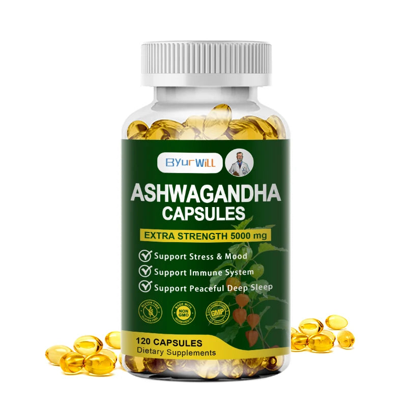 Ashwagandha 5000mg Extra Strength Capsules – Supports Stress Relief, Mood, Sleep & Immune System – Non-GMO, GMP Certified